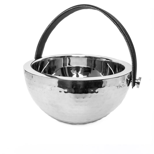 U-shape double walled bowl with leather handle